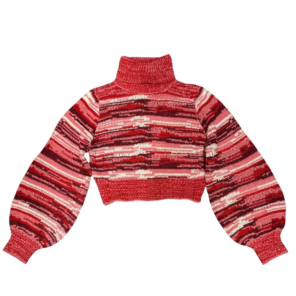 For Love And Lemons Wilma Cropped Turtleneck Sweater, Red Multi Space Dye - Picture 6 of 7